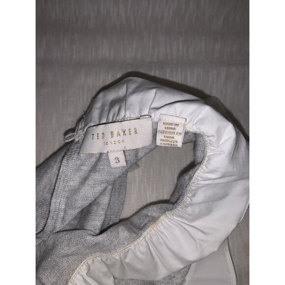 Ted Baker Womens Top Size 3 (6-8) Blouse Sleeveless Ruffle Gray And White - Picture 5 of 7
